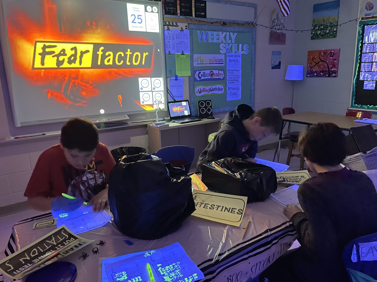 MylanPatriots's tweet image. ⚠️ 5th Grade went all in with a “Fear Factor” inspired room transformation today! Students had to face their fears to solve tricky math problems just in time for Halloween. Who knew math could be so grossly fun!?#mylanpatriots @Monongalia_Co @MCSDoesSumMath