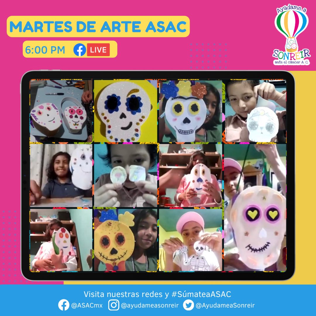 AyudameaSonreir's tweet photo. Hoy, además de aprender a hacer un dulcero para pedir calaverita 🍬🍭, pasamos una tarde llena de entretenimiento y creatividad en #arteASAC🎨. 
¡Los esperamos el próximo #martes para más diversión!

#CáncerInfantil #JóvenesConCáncer #familiaASAC #acompañamiento #ArteTerapia https://t.co/s4o8YY1uXk