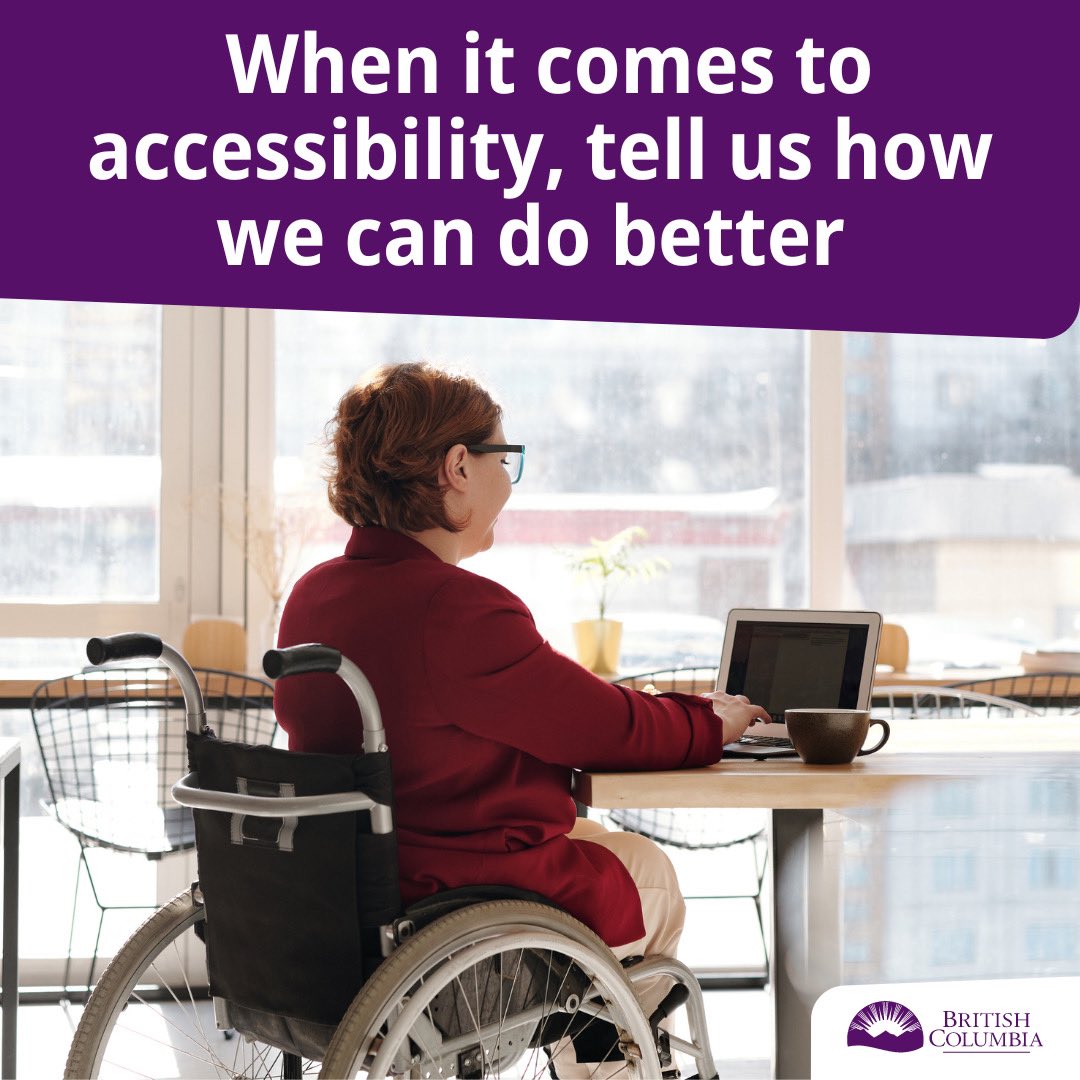 The new #Accessibility Feedback Tool allows you to share your experiences accessing #BCGov services. We welcome your feedback online, by voicemail or print and in your chosen language. Help create a more #InclusiveBC – one that works for everyone: gov.bc.ca/accessibilityf… #bcpoli