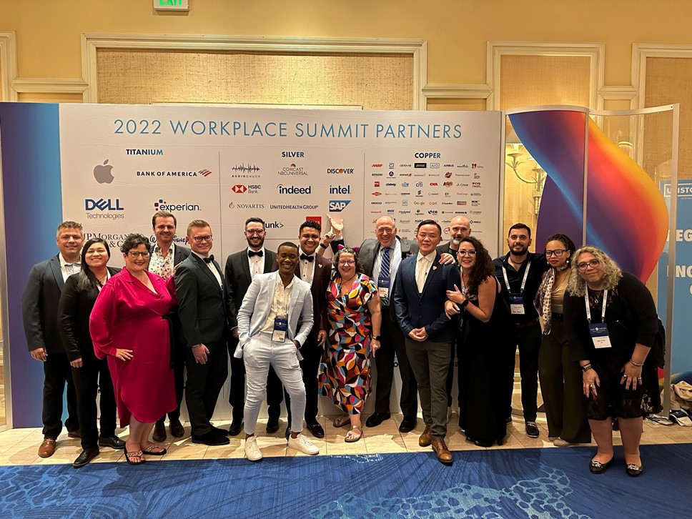 Love this picture so much!!! ❤ ❤ ❤ Our Pride @SAP team had a wonderful time at the @OutandEqual Workplace Summit this week. Proud to see our logo on the partner wall and our employees' representation at this event. @LifeatSAP #OESummit2022