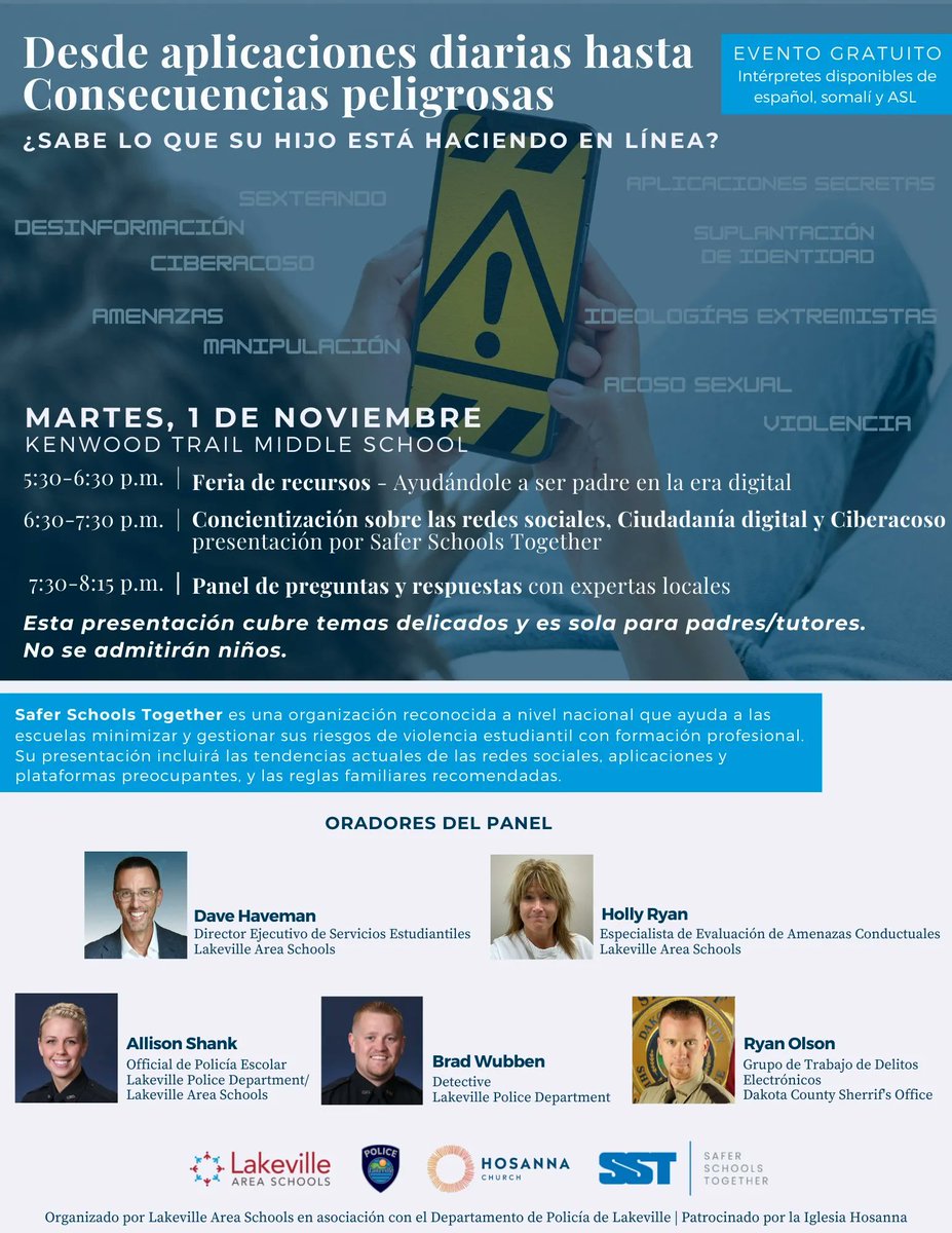 LakevilleAreaPS's tweet photo. Join us for a great event to help you keep your kids safe online. National and local experts will help you learn what you need to know about the apps and platforms your kids may be using and how you can help them navigate dangers and consequences of their online activities. https://t.co/nTmUPVQSO0
