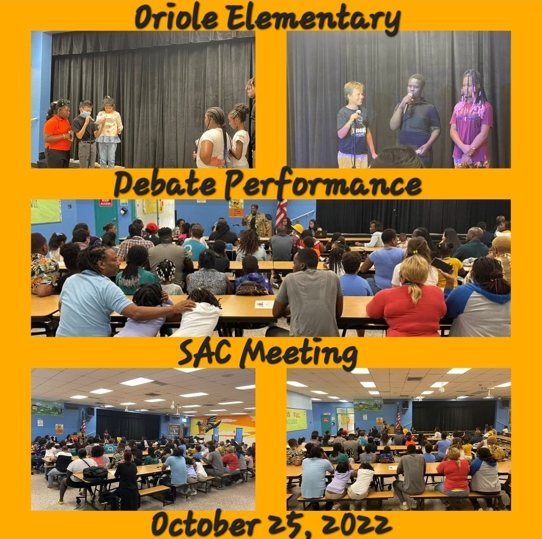 Scholar &amp; parent involvement is essential in the learning process. Tonight <a href="/orioleelem/">Oriole Elementary</a> 5th grade scholars participated in a debate performance during the October SAC Meeting. #oriolessoar