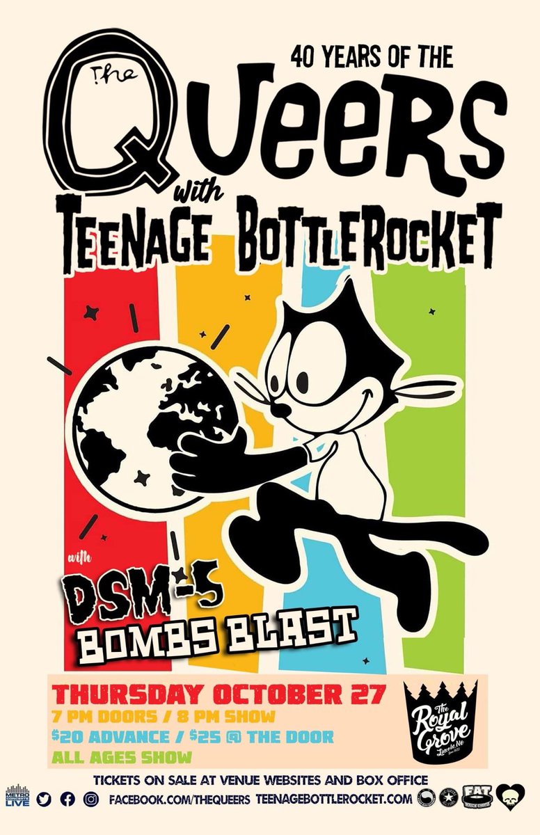 BombsBlastOffic's tweet photo. This Thursday night! What a lineup 🥵 

#thequeers #lincolnnebraska #nebraska #punkrock #royalgrove https://t.co/GoCMq7KMQQ