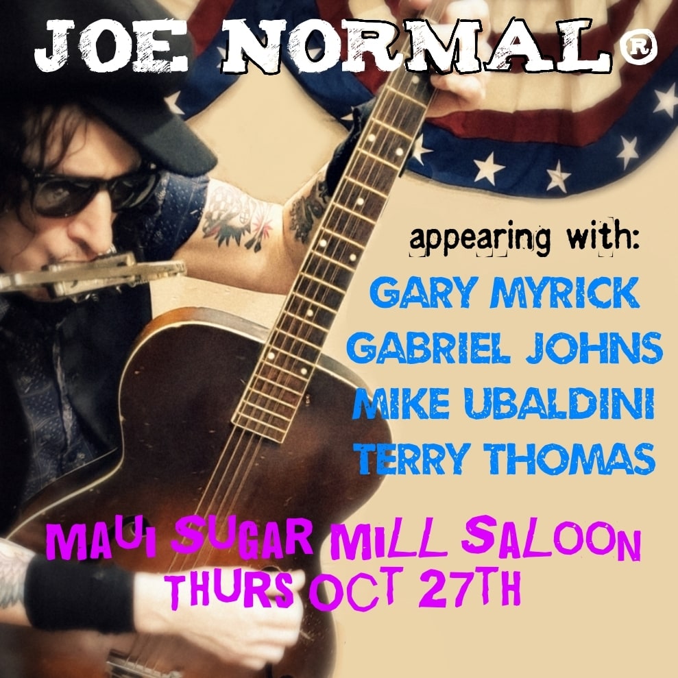 JoeNormalUSA's tweet photo. #MauiSugarMillSaloon Thurs Oct 27th!
.
So proud to be playing with the legendary #GaryMyrick ( #havana3am #johnwaite etc) and sharing this acoustic evening with my mates!
.
#GaryMyrick #JoeNormal #TerryThomas #GabrielJohns #MichaelUbaldini #mauisugarmillsaloon https://t.co/81rrWd3UIa