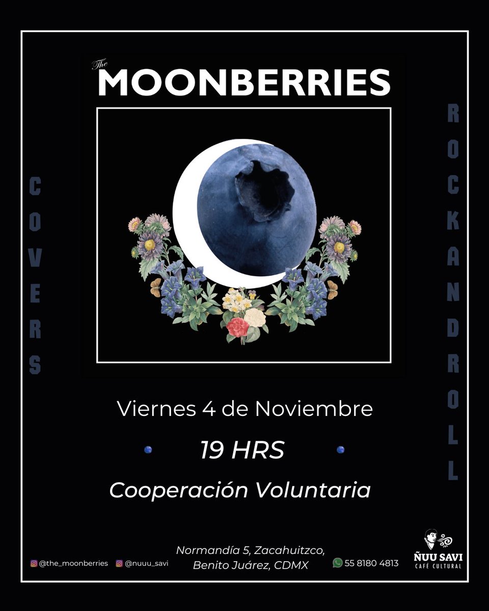 nuuu_savi's tweet photo. The Moonberries de vuelta con nosotros este Viernes 4 de Noviembre a las 19 HRS 🎸🎙️
Covers de Rock and Roll con cooperación voluntaria ⚡🤘🏻
¡Te esperamos! 🤩
#rockandroll #coversong #Musica #rock #coversderock #bandaindependente #Conciertos #adondeir #dondeir https://t.co/wO3v94nGh6