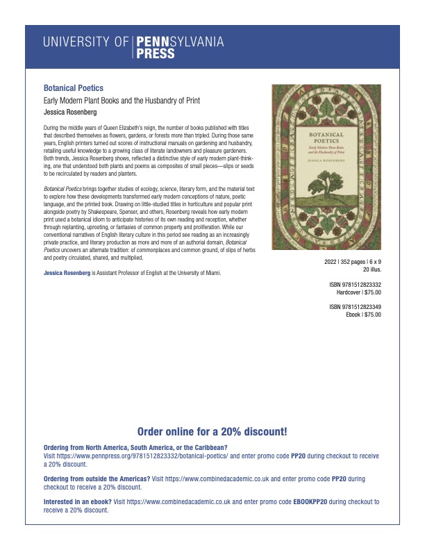 Jessica Rosenberg (@j_rrrrosenberg) on Twitter photo This guy’s officially out today! If you like slips, pigs, posies, printers’ ornaments, or making friends by giving them nosegays, it might be for you.
20% discount in this flyer from <a href="/pennpress/">Penn Press</a> ⬇️ A big *thank you* to anyone ordering or asking your library to order a copy. This guy’s officially out today! If you like slips, pigs, posies, printers’ ornaments, or making friends by giving them nosegays, it might be for you.
20% discount in this flyer from <a href="/pennpress/">Penn Press</a> ⬇️ A big *thank you* to anyone ordering or asking your library to order a copy.