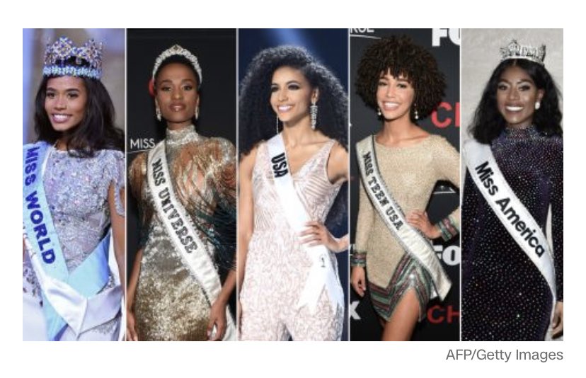 My fav women Who knew?! All of them would be black and beautiful..2019 history #MissUSA @CheslieKryst #MissTeen @KalieghGarris #MissAmerica @niathenote #MissUniverse @zozitunzi and #MissWorld @toniannsingh #history #queens #Blackisbeautiful #BlackTwitter https://t.co/vWSIcCAn4J