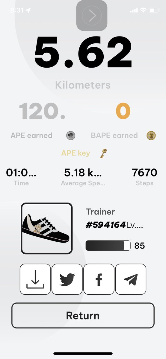 #APEmove
⚡️エネルギー11.8
💰報酬120.9APE
👟リペア19.65APE
🐒ペットearn443BAPE

うーん、やはりまとめて歩く時間とれるのは13エナくらいが限界かな？あとは分割🤔
ペットのレベル上げたいです😄