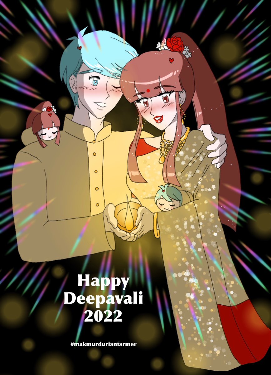 FamiliKuchi's tweet photo. Happy Deepavali / Diwali 2022 🪔

Still on holiday 😎 Took sweet time to color 😂 Blackout at stay during Mon night - Tue morning, phone flashlight became modern lamp 😅 Real Festival Of Light ✨

Nana is excited to wear saree🥻&amp; eat Makmur 🥰 

#makmurdurianfarmer #berrykuchi https://t.co/kcnhsNo1Bf
