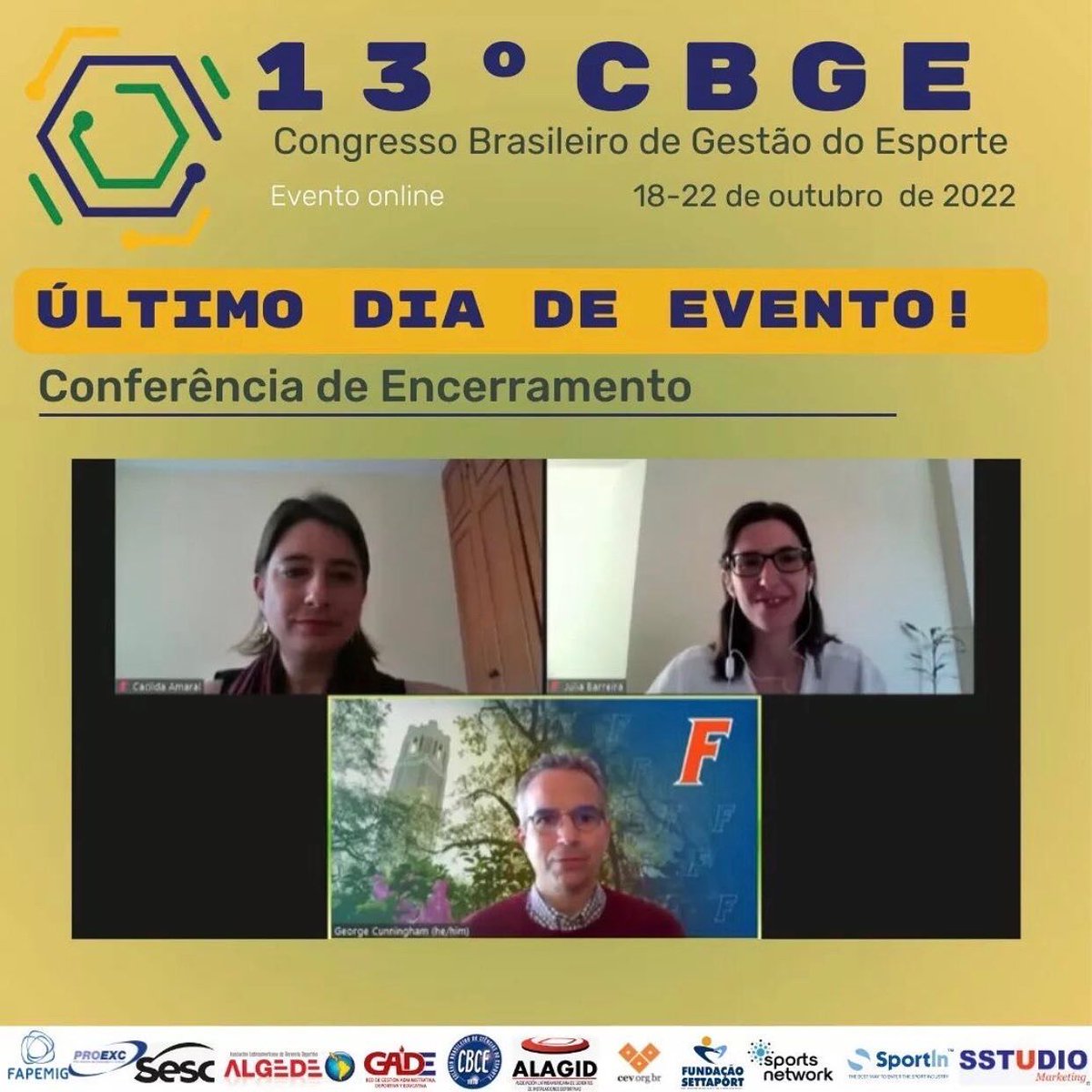 Dia 05 do 13o CBGE contou com a palestra do Dr. George Cunningham, professor da Universidade da Flórida, coordenador do Laboratório de Diversidade do Esporte.

Também foi realizado o 3o Prêmio Abragesp de TCCs, dissertações e Teses.

#ABRAGESP #CBGE