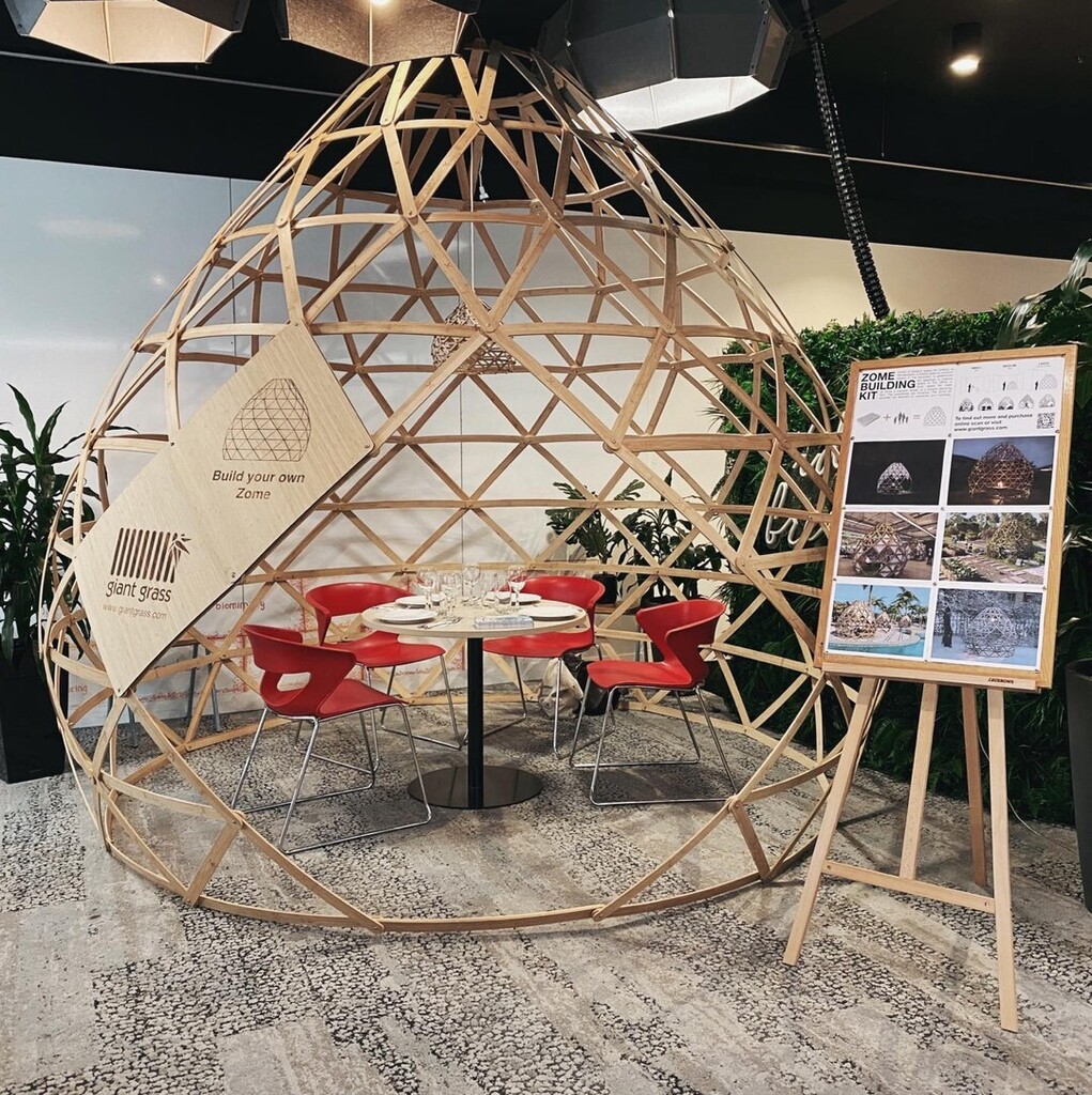 GiantGrass's tweet photo. Our Zome is set up as a dining space as part of the hospitality focussed Circular Economy Expo at @rmitactivator
.
.
.
.
#Sustainability #InspiringDesign #Ethical #BambooNow #Design #Art #ThinkBamboo #giantgrass #domebuilding #GreenBuilding #DesignInsp… https://t.co/uUo9fqpFi0 https://t.co/HO6wKU9cCf