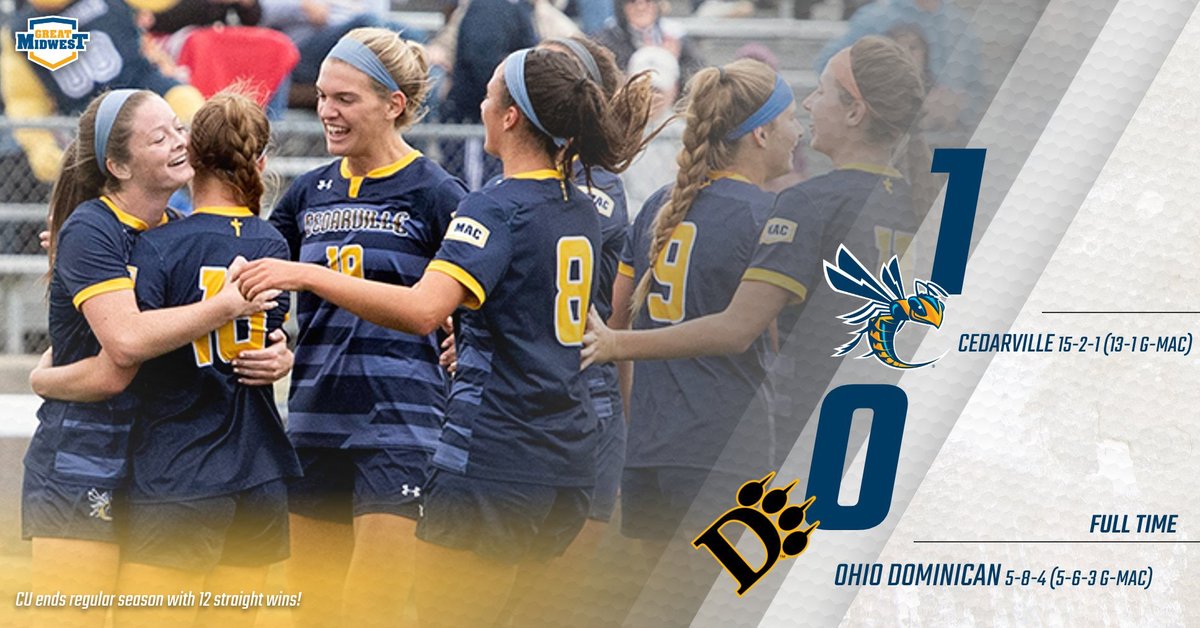 WSOC Final - <a href="/UnitedCoaches/">United Soccer Coaches</a> #18 <a href="/CedarvilleWS/">Cedarville University Women's Soccer</a> posts 1-0 <a href="/GreatMidwestAC/">Great Midwest</a> win at ODU in regular season finale; gets 12th straight victory! Goal by Mary Kate Wyer. #CUJackets (15-2-1, 13-1 G-MAC) hosts TBA, Thurs., Nov. 3 - 7 PM in G-MAC Semifinals. #BackTheJackets ⚽️ #ForHim 🙏
