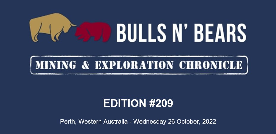 BullsNBearsWA's tweet photo. Bulls N' Bears Chronicle 209 has been unearthed!

Read it here: https://t.co/5SYpxncmms 

Subscribe to get it emailed directly to your inbox.

Bulls N' Bears | Public Companies - https://t.co/8IqiNiiWPr

#MiningNews #ASX #BullsNBearsWA #TheWestAustralian #BullsNBearsChronicle https://t.co/UH9X5S6OQb
