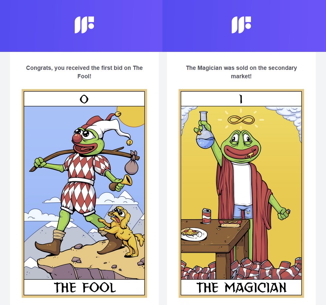 isbazzz's tweet photo. 🐸 "The Fool" — The auction has started! First bet 0.5◎ by  @gm_philosopher 

🐸"The Magician" — sold on secondary! Collected by @gm_philosopher 
 
Thanks so much!💚New Pepe Tarot soon https://t.co/V7I3e96rGF