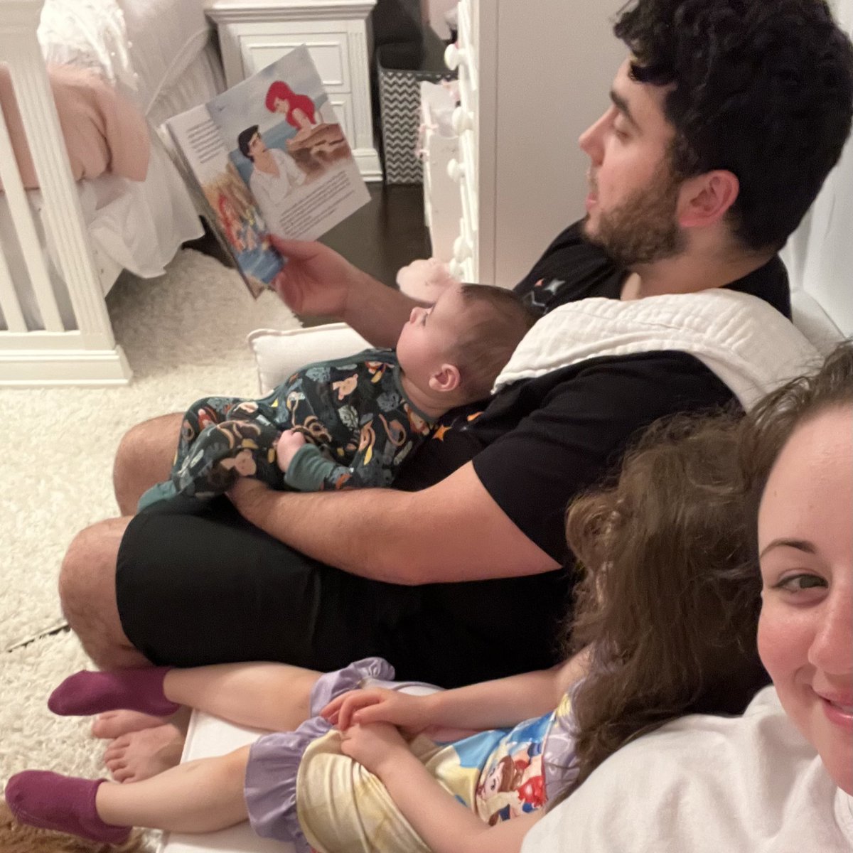 We always end the night all together with a book! And Daddy is the best book reader (and the most fun, and the funniest). Peep Lilli in the bottom corner on the floor. All 5 must attend family book time!