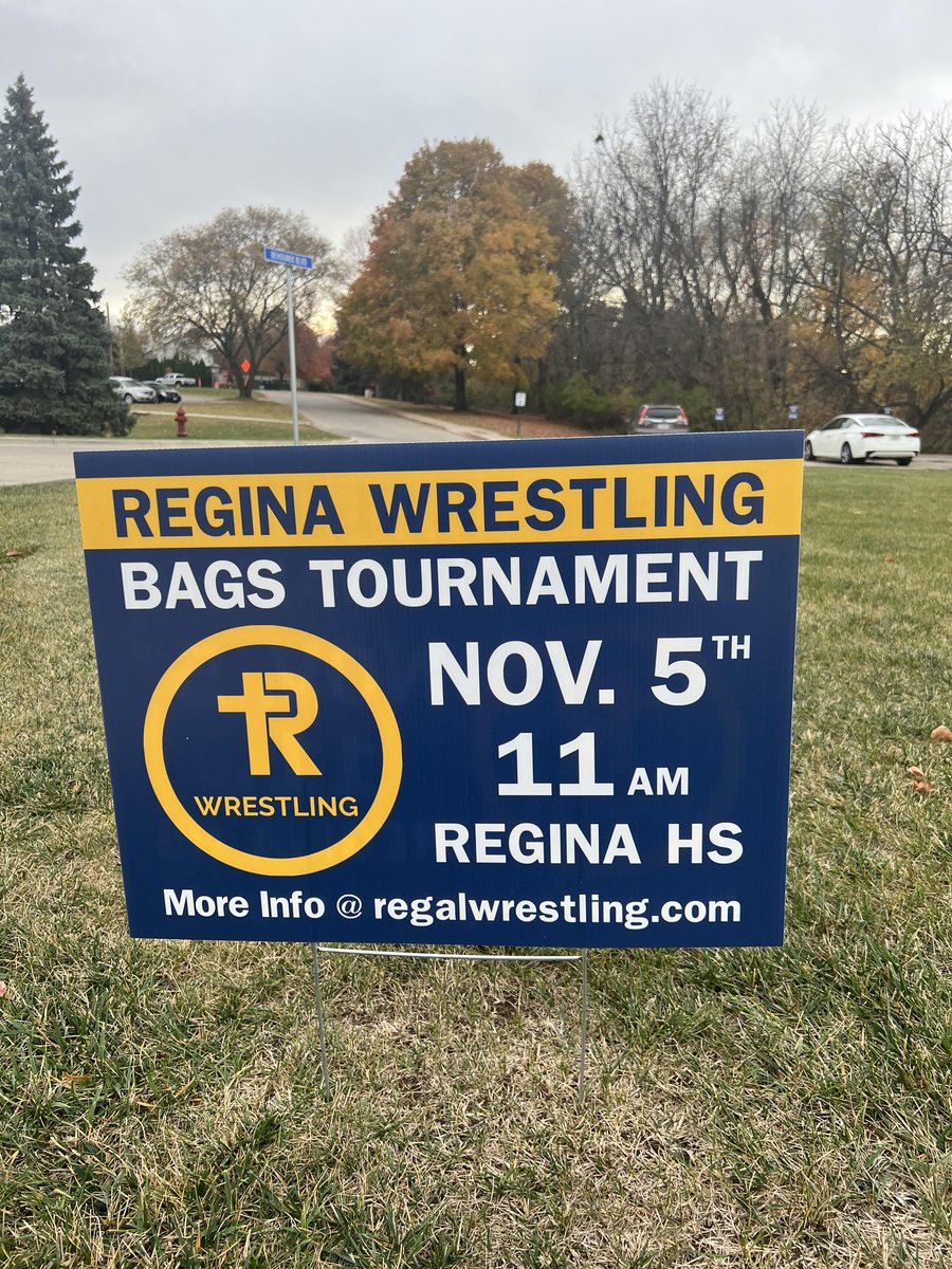 ReginaWrestling's tweet photo. Keep an eye out for these awesome yard signs around the corridor! The bags tournament is coming up soon. Head to https://t.co/poLxNABaWr and get your team signed up today. Thank you to Rapid Reproductions for the great signs and service!! https://t.co/cCCUOSSC8G