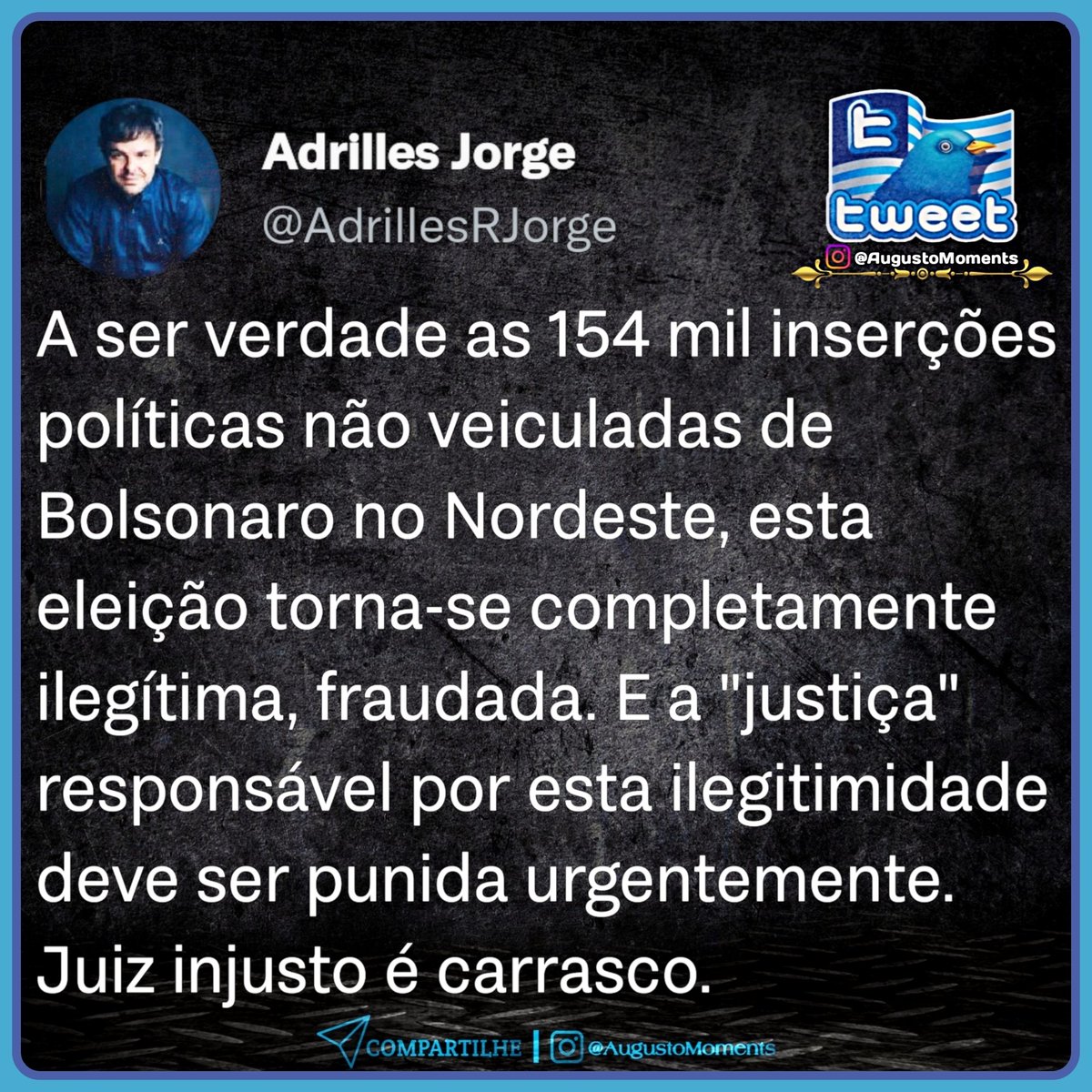 AugustoMoments's tweet photo. 𖣔 É verdade! 🎯🎯🎯
─ E você, também concorda com a fala do comentarista Adrilles Jorge❓🤔
⠀ Deixe sua Opinião abaixo nos Comentários ⬇️💬✍🏻
⠀
◆⠀◆⠀◆
⠀
Link do Post em nosso Instagram:
https://t.co/SB3U9dnfOA

#Eleicoes2022 #Eleicoes2022 #SegundoTurno https://t.co/hGyaeMvHUT