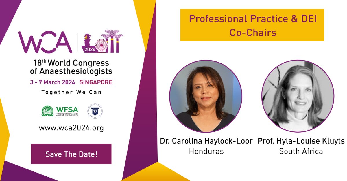 👉 Proudly presenting the Professional Practice & DEI track co-chairs! Find out more: wca2024.org/jdpx #anaesthesiology #PerioperativeMedicine #IntensiveCare #WCA2024