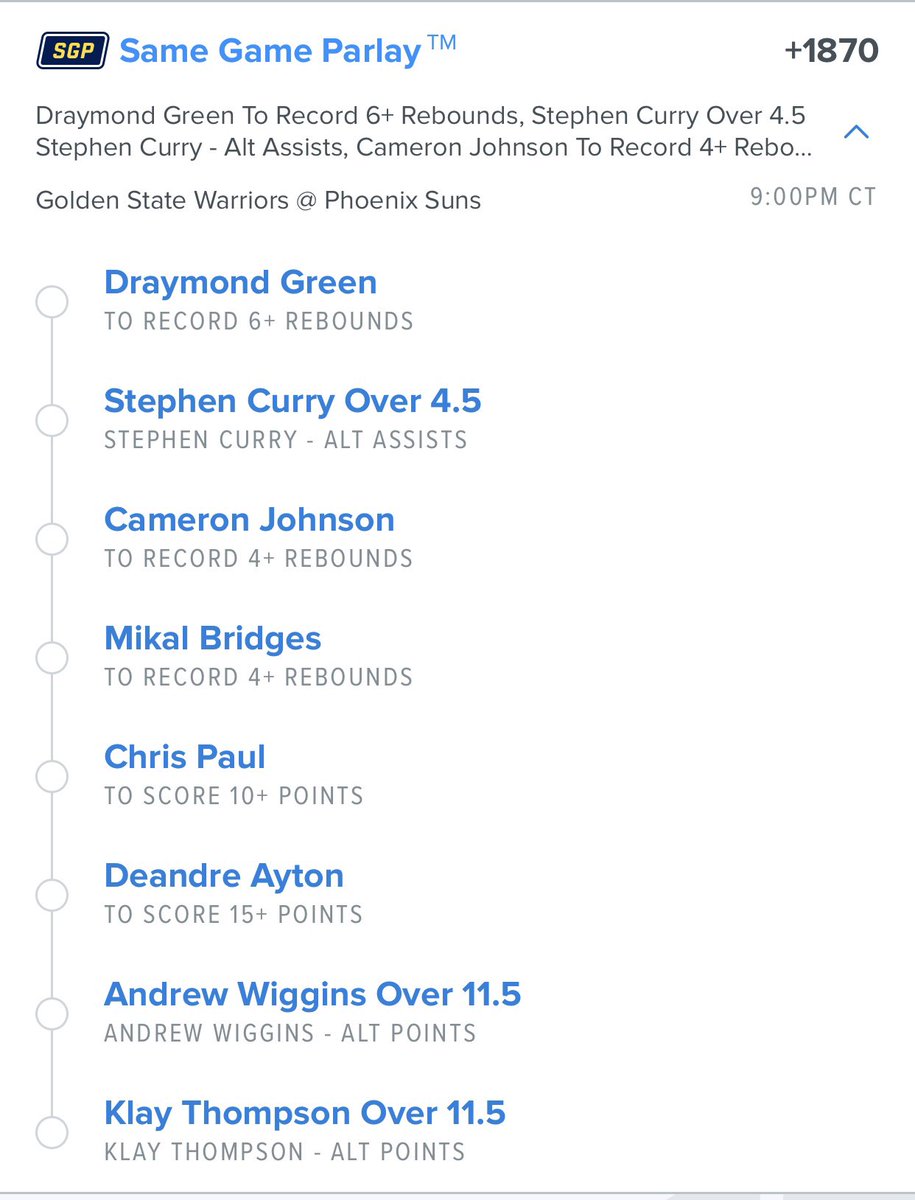 MontyPB's tweet photo. Suns Warriors SGP + Points Parlay #FadeTheBoost 👀👀👀 https://t.co/FfNUl1MrzM