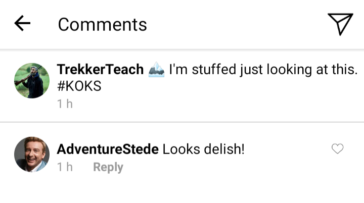 Ed's IG comments section. Stede's commented: Looks delish!