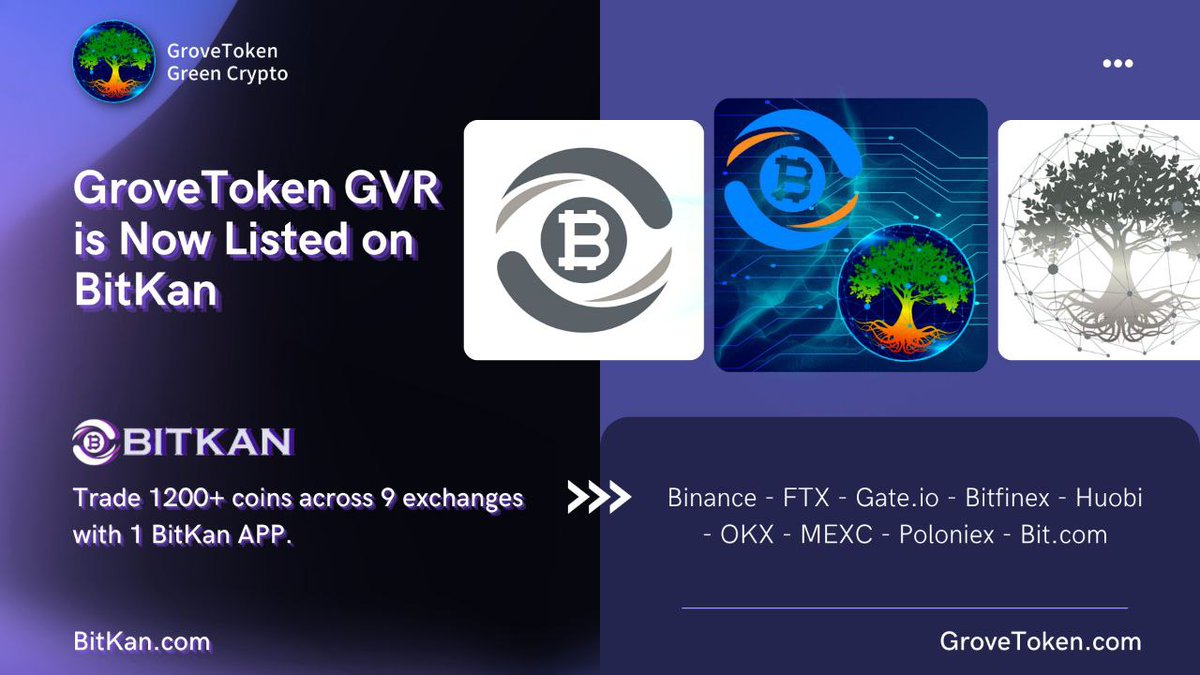 GroveToken is now listed on BitKan!

<a href="/BitKanOfficial/">BitKan</a> are partnered with 9 exchanges with the ability to trade over 1200 coins and tokens  and a 10 million strong user base!

#GroveToken #GroveGreenArmy #GroveBusiness #GroveToTop50 #SafemoonArmy #BabyDogeCoin #ShibArmy #Bnb #Eth