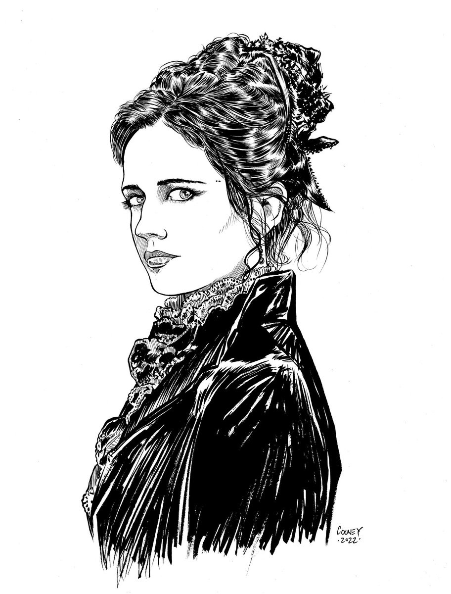 dcooneyart's tweet photo. Eva Green as Vanessa Ives 🖤🥀🦂✨💀from Pennydreadful—pen, brush and ink on @strathmoreart bristol vellum paper✍️ #RapidographPen #Micron #winsorandnewton #sablebrush #drphmartinsink
#strathmore #vellumbristolpaper #evagreen #vanessaives #pennydreadful #portrait #drawing #totem https://t.co/QqPNuaQs1F