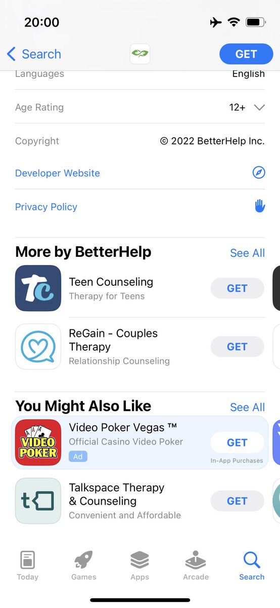BasicAppleGuy's tweet photo. These App Store ads are something…

Reading? You might also like: Adult Video Chat
In Therapy for Addictions? You might also like: Gambling
Streaming Disney? You might also like: California Psychics
Improving your Marriage? You might also like: Hinge Dating https://t.co/lMlgHT0AgK