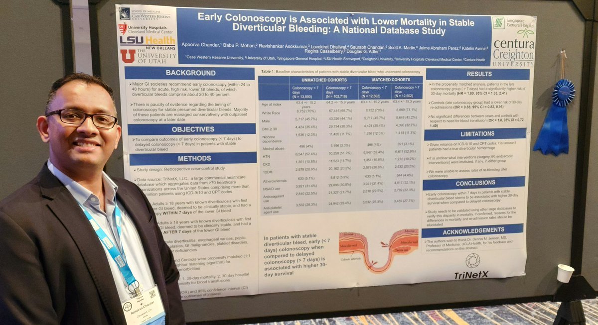 Thank you <a href="/AmCollegeGastro/">ACG</a> for selecting our poster on stable diverticular bleeding for the 'Presidential Poster' award. Wouldn't have been possible without the superb mentorship from <a href="/BabuPMohan2/">Babu P. Mohan</a> and a huge thanks to all collaborators. <a href="/UHhospitals/">University Hospitals</a> @CaseUHmed <a href="/CWRUSOM/">CWRU School of Medicine</a>
