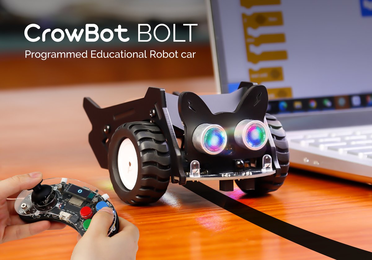Elecrow1's tweet photo. 📢Elecrow #NewArrival - CrowBot Bolt 👋

Driven by #ESP32, Do light tracking, Follow lines, Avoid obstacles &amp; Remote control. Plus provide #programming lessons, what else would you want from this #OpenSource car? 

Limited 15% off code: ElecrowCrowbot👇
https://t.co/BUUOLDszLL https://t.co/Rk7v53z7qW
