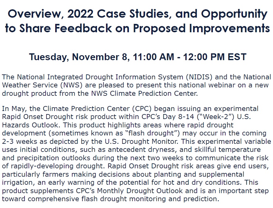 Curious about #FlashDroughts #FireWeather? Sign-up for @DroughtGov @NWS 11/8 webinar #EDDI #LERI #GRACE @StuntScience @DroughtDenise @FLASHdrought @aknewts  r20.rs6.net/tn.jsp?f=001Oe…