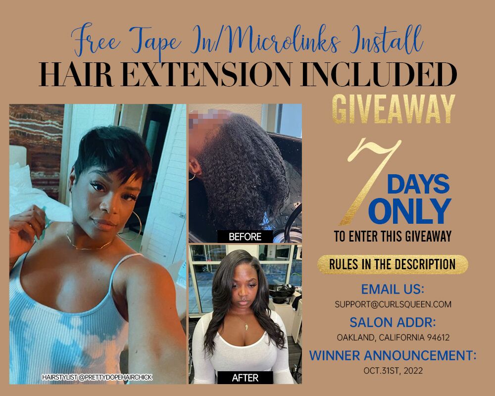 Your prepaid Curlsqueen Install voucher covers your install and basic style fee if you make a purchase of 150 Grams ＋ of tape ins or microlinks hair extensions at curlsqueen.com . 
Follow us IG @curlsqueenofficial .Win Free Hair Extension⁣⁣⁣!!