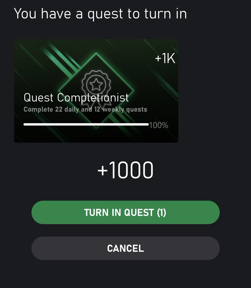 MicrosoftRewa10's tweet photo. It's always nice finishing the Monthly Quest on the first day you can turn it in. Remember there are no new Quests on Monday the 31. So you need to have 17 Dailies on the counter or you can't finish it. #gamepass #gamepassquests #xbox #microsoftrewards #turnin #redeem https://t.co/0iDWX0icXe