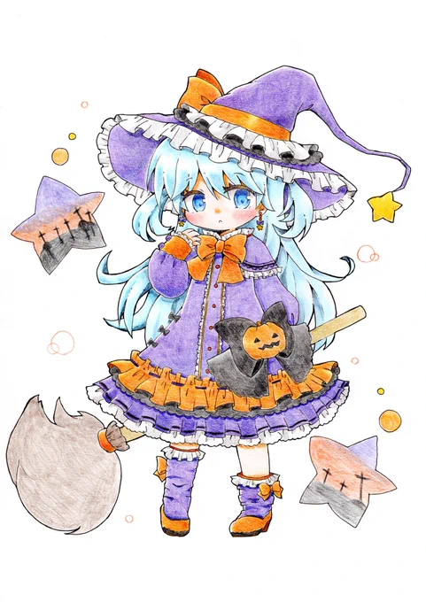 ハロウィン魔女ちゃん、完成～なんとかハロウィンまでに描き終わった…#ぐぐるの絵#アナログイラスト #色鉛筆 
