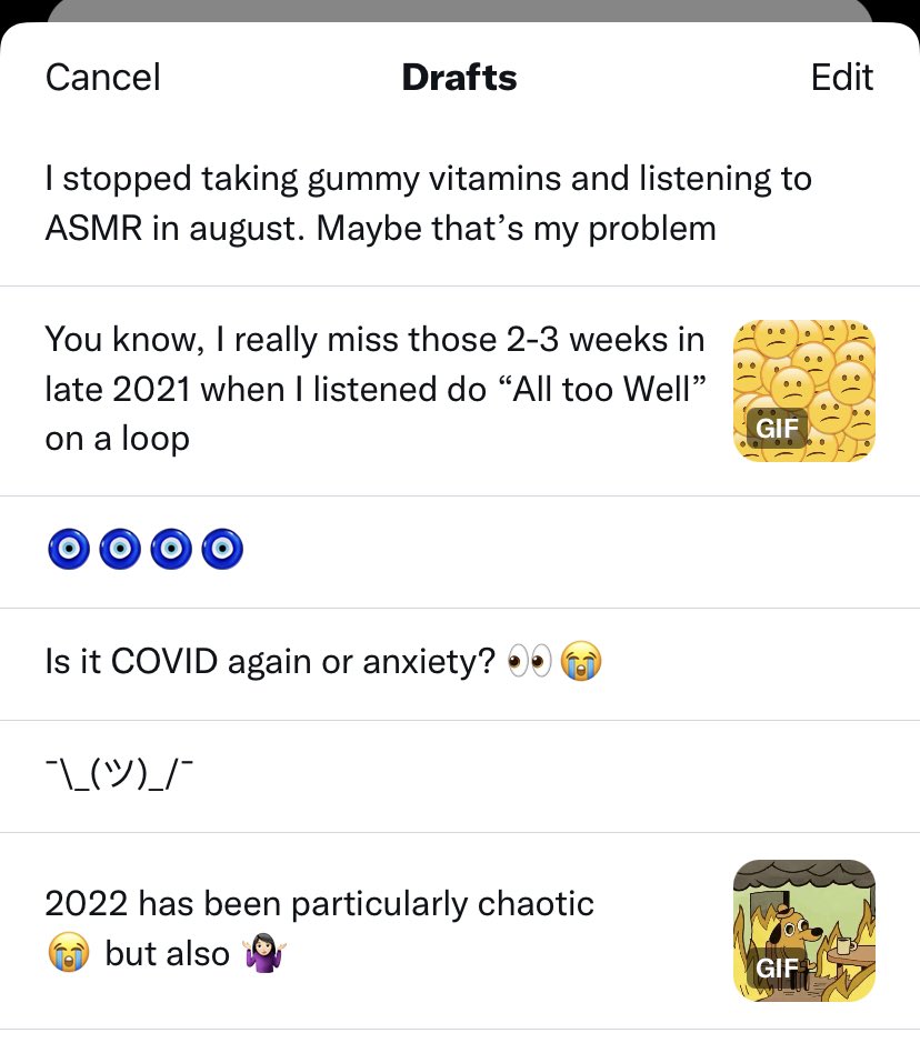 MCamila_B's tweet image. I have a habit of writing tweets but leaving them in drafts. Here’s my last few weeks/months (?) as tribute  #whatistime