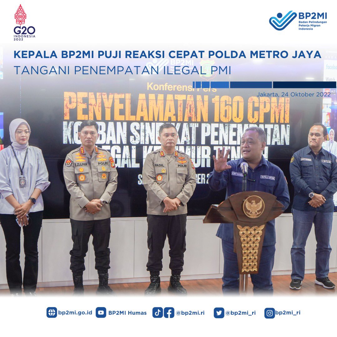 Hai #SobatMigran. BP2MI bersama Polda Metro Jaya berhasil menyelamatkan sebanyak 160 CPMI korban penempatan ilegal ke Timur Tengah.