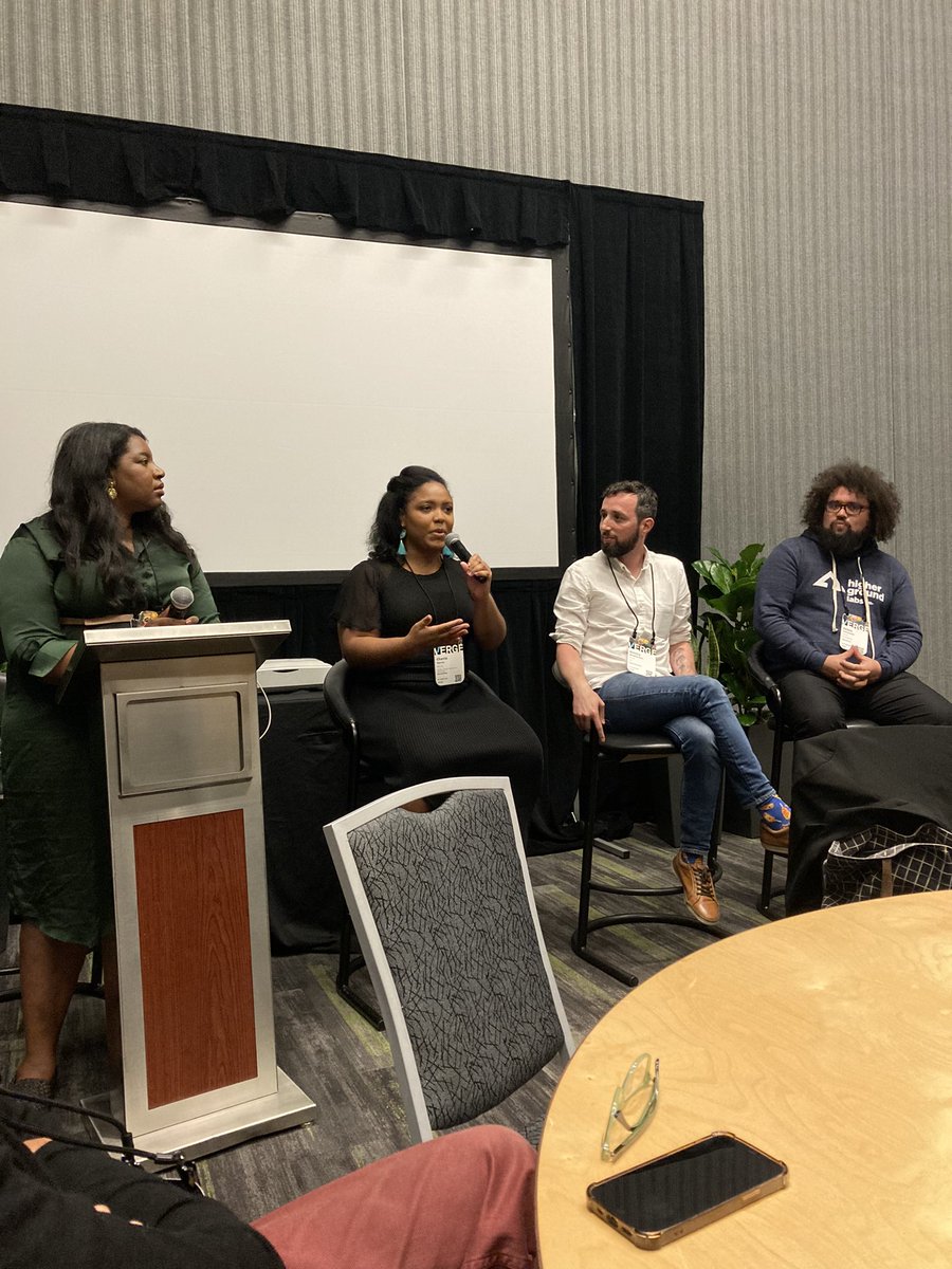 Awesome to listen to and finally meet <a href="/chante__harris/">Chante Harris</a>  IN PERSON after years of audio clubhouse - great shares and 💎 by <a href="/d_gershenson/">Dimitry Gershenson 🌍</a> <a href="/STurbovsky/">Sedale Turbovsky</a> and moderation by <a href="/Nnekapedia/">Nneka (Uzoh) Kibuule</a> 👏🏾 #VERGE22