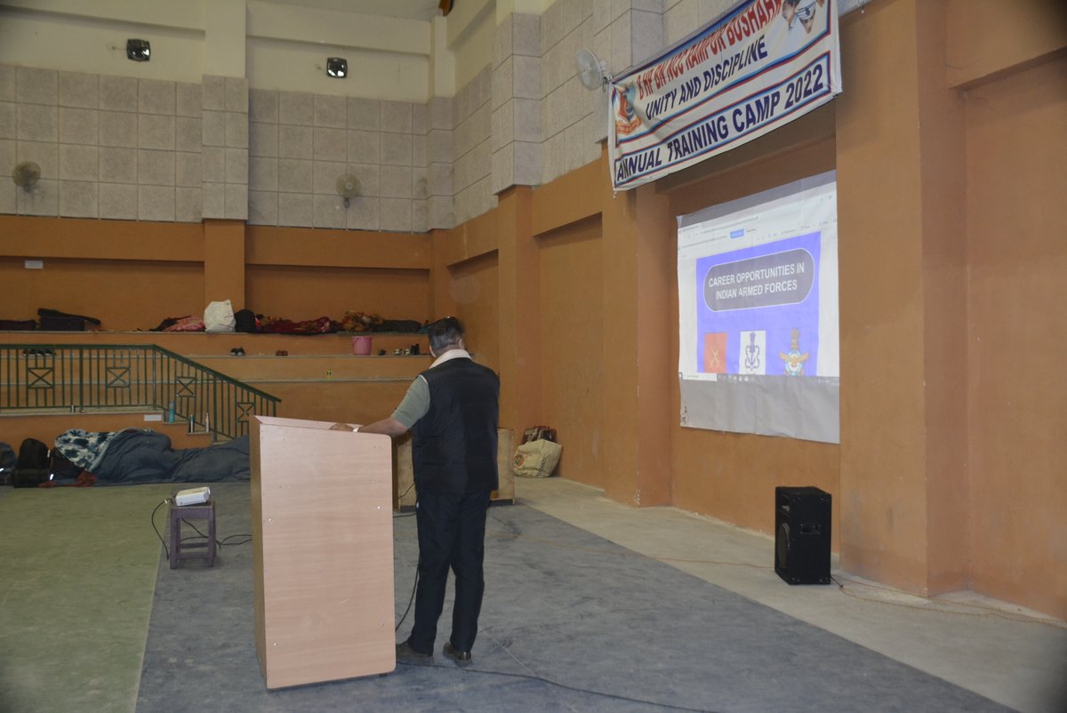 8hpbnncc's tweet photo. ATC-229.
A presentation was delivered by the CO on how to join Indian Defence Forces and the Services Selection Board Procedure. It was concluded with the list of benefits provided by the State/ Central govt and private entities to NCC certificates holders. https://t.co/Khg5bppxhV