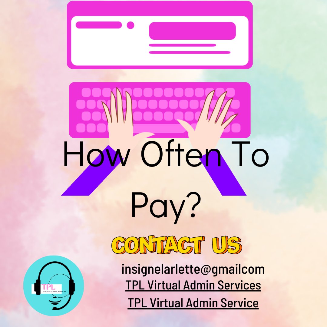 TPL_VAServices's tweet image. It is entirely up to you and your VA to determine paydays and payment frequency as an employer.  They can also get paid hourly, weekly, or bi-weekly.
🏧 💲

Message us on tplvadminservices.mystrikingly.com

#TPLVirtualAdminServices #TPLVASph #TPLVirtualAssistant  #monthlypay #payment