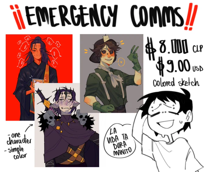  EMERGENCY COMMISIONS OPEN hi im an latin artist and im on my first year of art school, ive been struggling a lot lately to pay for my materials and just live in general, so if you like to help me or donate my KOFI is on my bio &lt;33[RTs ARE APPRECIATED] 