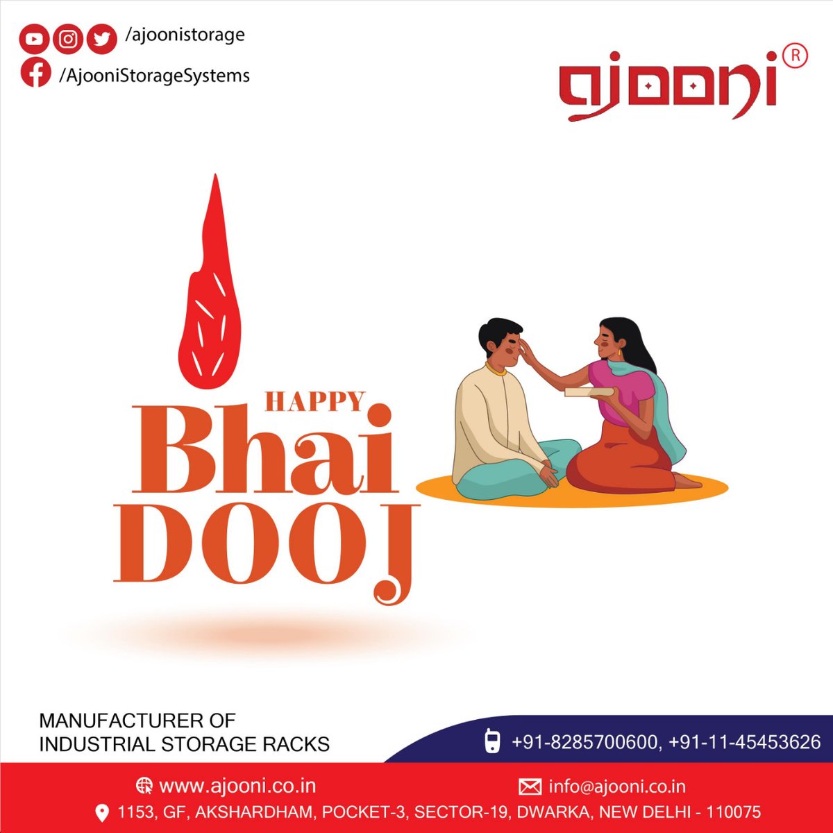 ajoonistorage's tweet photo. Wishing a very Happy Bhai Dooj to all. May we all always stay together and keep celebrating this day with lots of love and craziness.
#BhaiDooj #HappyBhaiDooj
#AjooniStorageSystems #PalletRacks #StorageRacks #WarehouseRacks https://t.co/nZ4G8XIyX2
