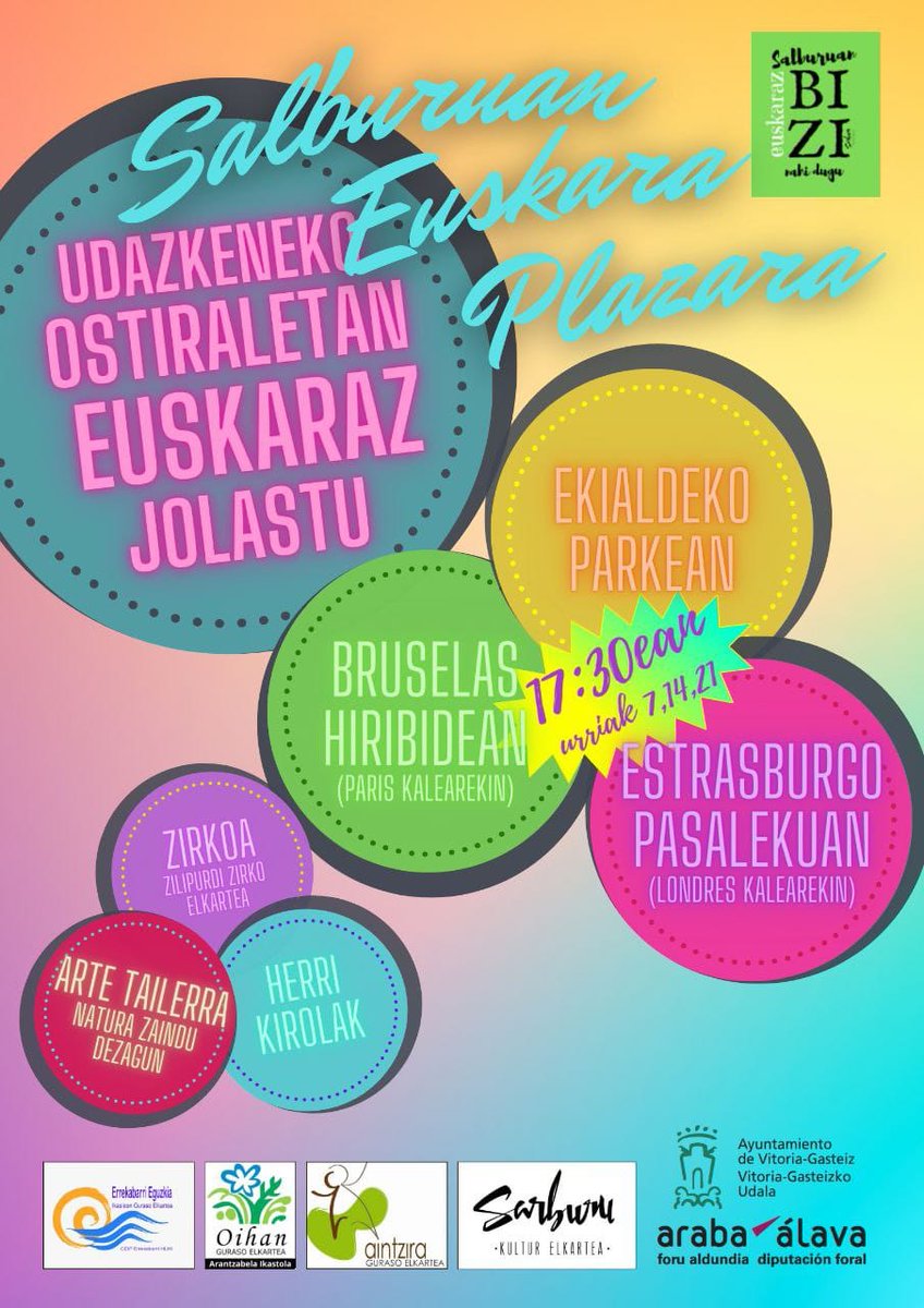 Gogoratu gaur ere, udazkeneko ostiralero bezala, SALBURUAN EUSKARA PLAZARA aterako dugula! 👇