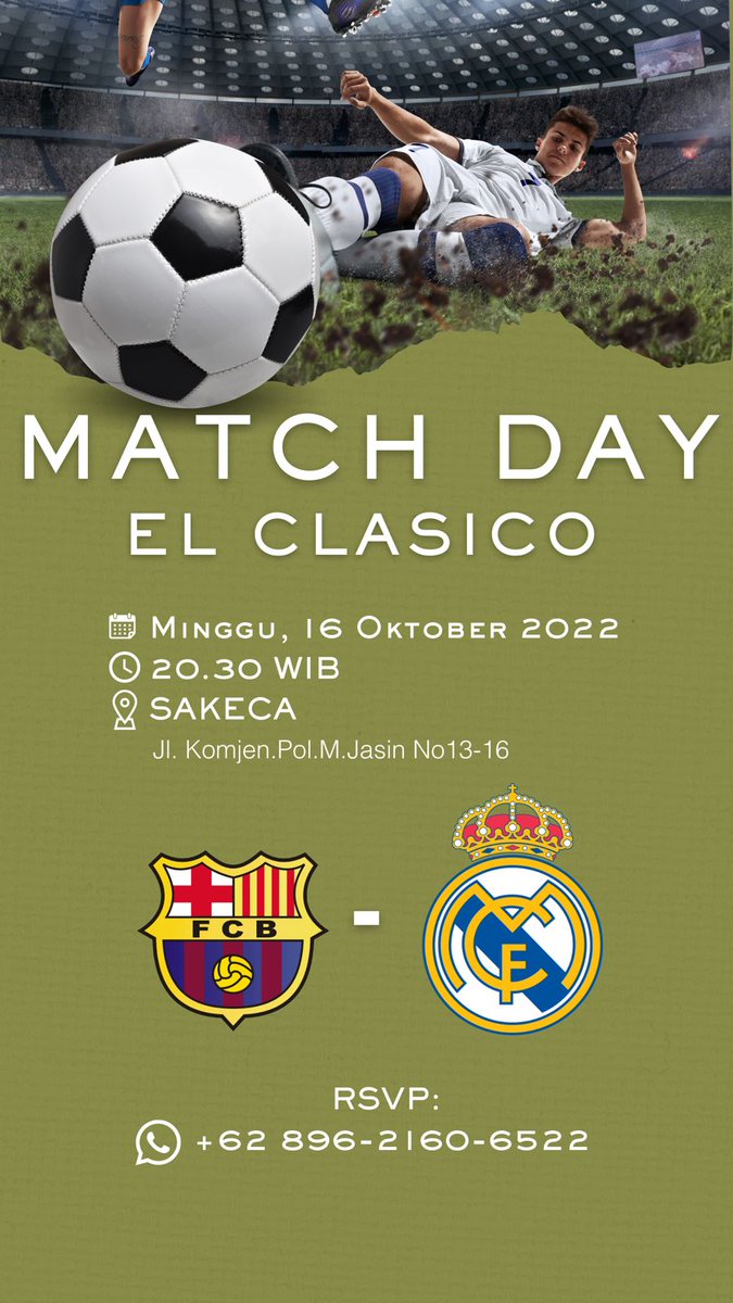 ddystopis's tweet photo. ✨HALO TEMAN SAKECA!✨
Yuk ramaikan nonton bareng BIG MATCH EL CLASICO

⚽️BARCELONA VS REAL MADRID⚽️

RSVP: https://t.co/Ps1wpFD1Px

📍SAKECA -Jl. Komjen.Pol.M.Jasin No.13 - 16, Tugu, Kota Depok

gmaps: Kafe Sakeca
https://t.co/ENyqpkd4mO…
@Madrid_IndoDPK @PenyaIndoBarca https://t.co/M5Soc644f6