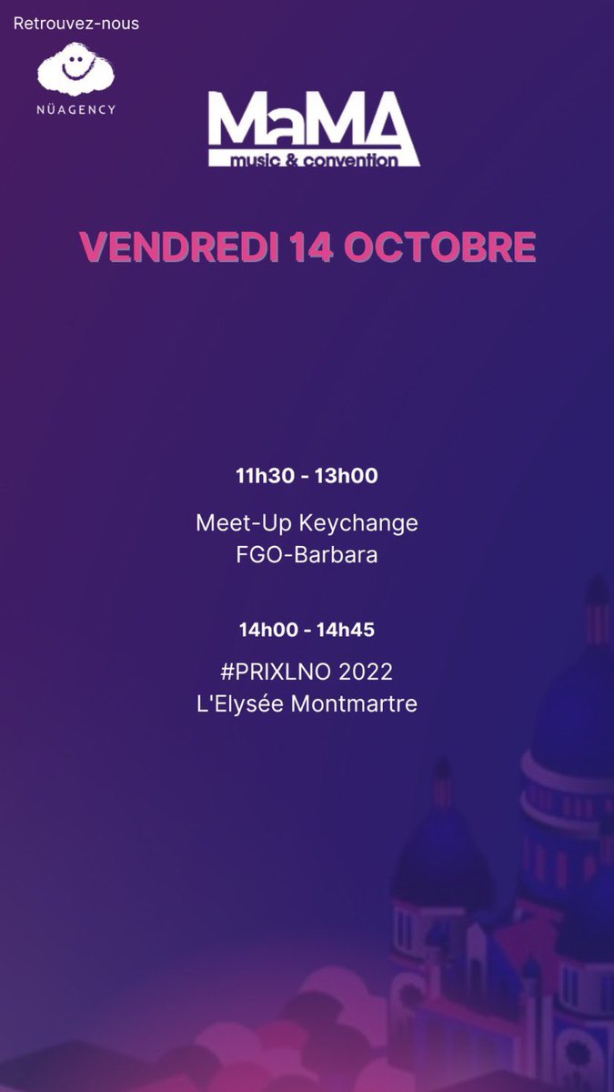 nuage_ncy's tweet photo. 🔥 Jour 3 et dernier jour au @MaMAevent !
Venez nous rencontrer tout au long de la journée au Trianon, pour le #MaMAInvent 😎 https://t.co/9JCv9gvu3k