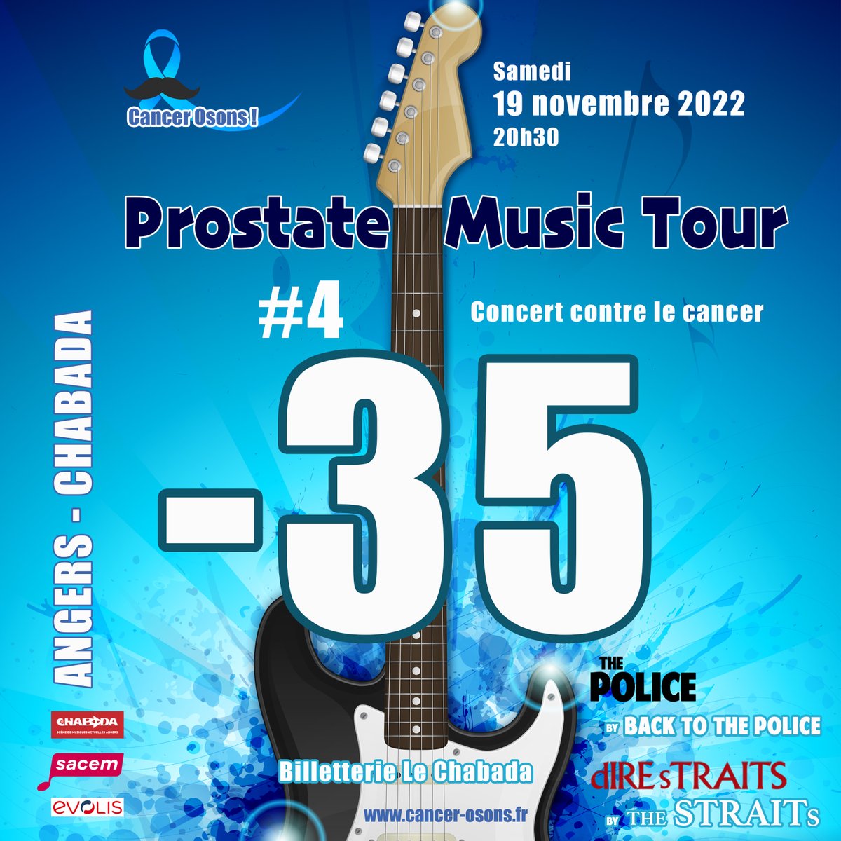 CancerOsons's tweet photo. QUOI ! Vous nâavez pas encore pris votre billet pour le concert contre le cancer masculin du 19 novembre prochain ? Il nâest pas trop tard pour soutenir les hommes touchĂ©s par un cancer de la prostate ou du testicule #prostatemusictour #cancermasculin #entraide #solidaritĂ© https://t.co/bdbwocLud9