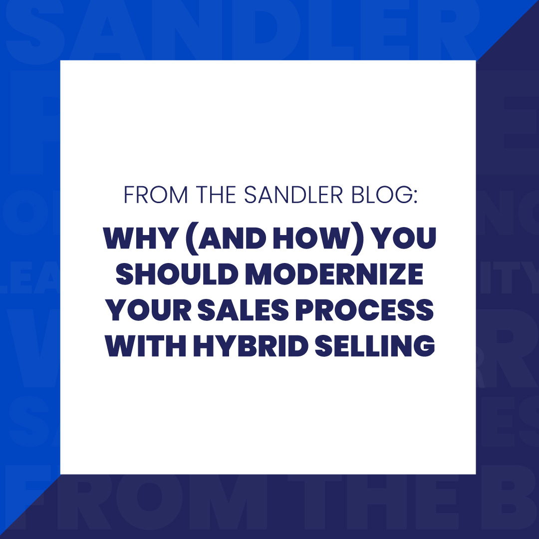 Hybrid sales process can help maximise territory coverage and quota attainment while also supporting a more enjoyable customer experience. 

Visit the Sandler Blog to learn the advantages of adapting to a hybrid sales model. 

hubs.la/Q01pkbqx0