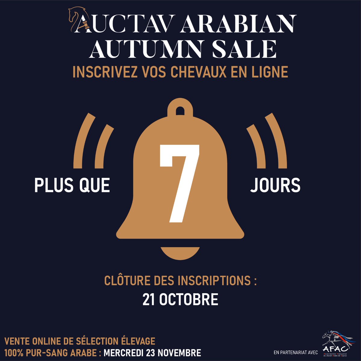 #AUCTAV ARABIAN AUTUMN SALE on Nov.23, a new breeding sale 100% dedicated to Purebred Arabians with @afac_contact ‼️Entries close on Oct., 21 💬 « It shows our ability to set up dynamism in the Purebred Arabian market and more particularly in this breeding sector », @AngeliaumeA