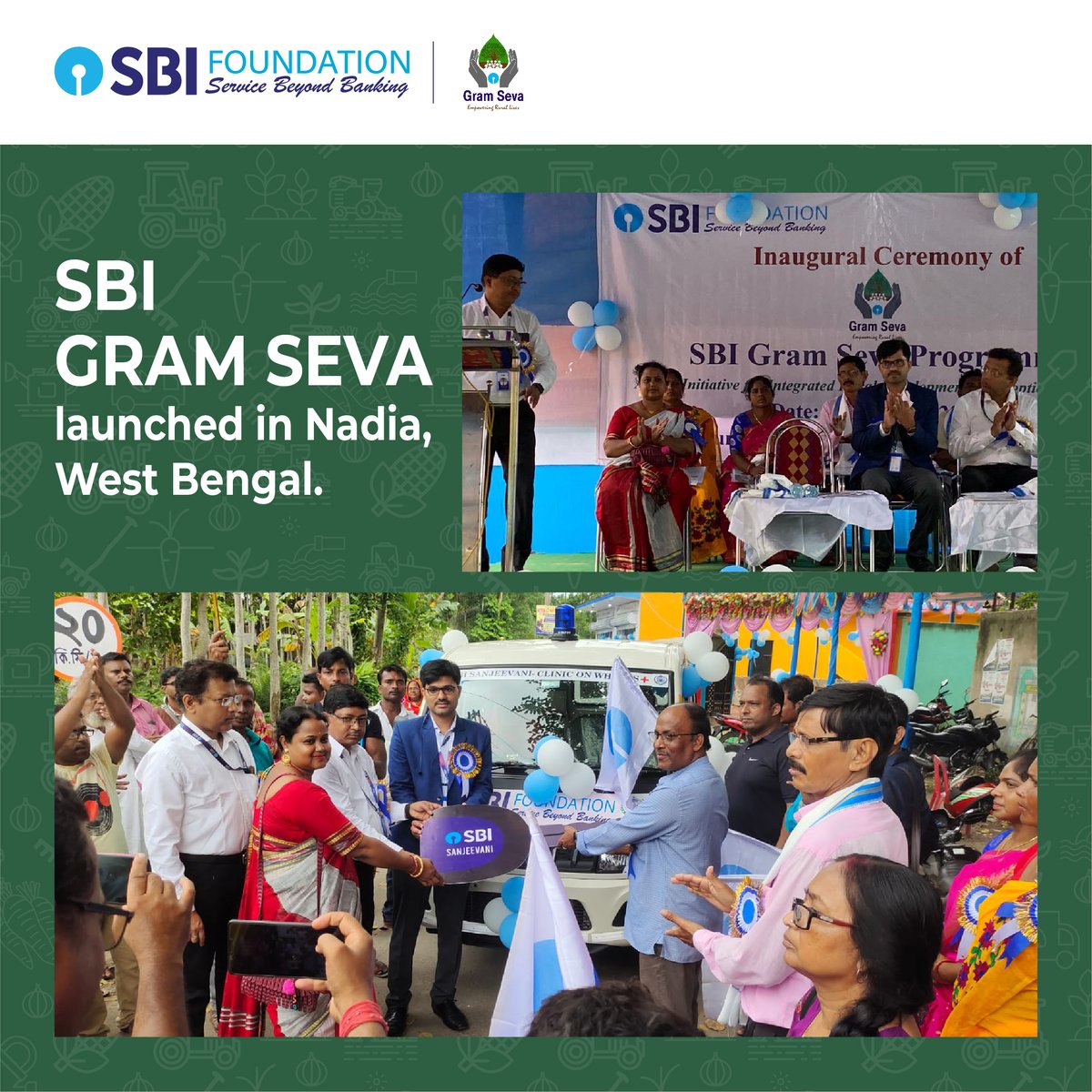 SBI_FOUNDATION's tweet photo. Working towards building an Atmanirbhar Grameen Bharat, our SBI Gram Seva program has been recently launched in 5 villages of Nadia district, West Bengal.
Read more: https://t.co/kSomNUU1Gg
#SBIFoundation #SBIF #SBI #ServiceBeyondBanking #CSR #SBIGramSeva #GramSeva #India #Rural https://t.co/f9GRUmkKOV