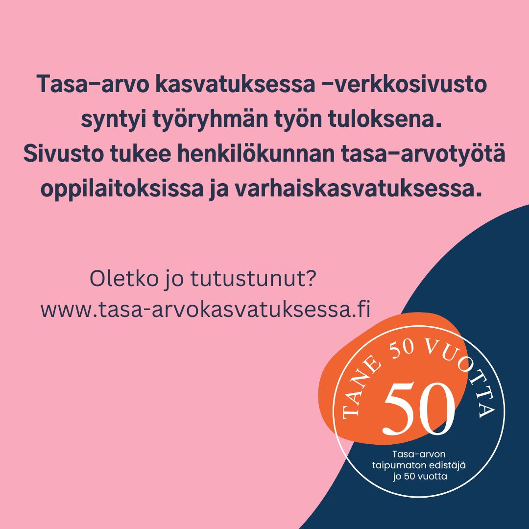 tasaarvoTANE's tweet photo. Tanessa toimi vuosina 2010-2015 kasvatus- ja koulutustyöryhmä, jonka tehtävänä oli pohjustaa neuvottelukunnan uusia kasvatus- ja koulupoliittisia tavoitteita. #Tane50 #TasaArvo https://t.co/qzROUz8NZv