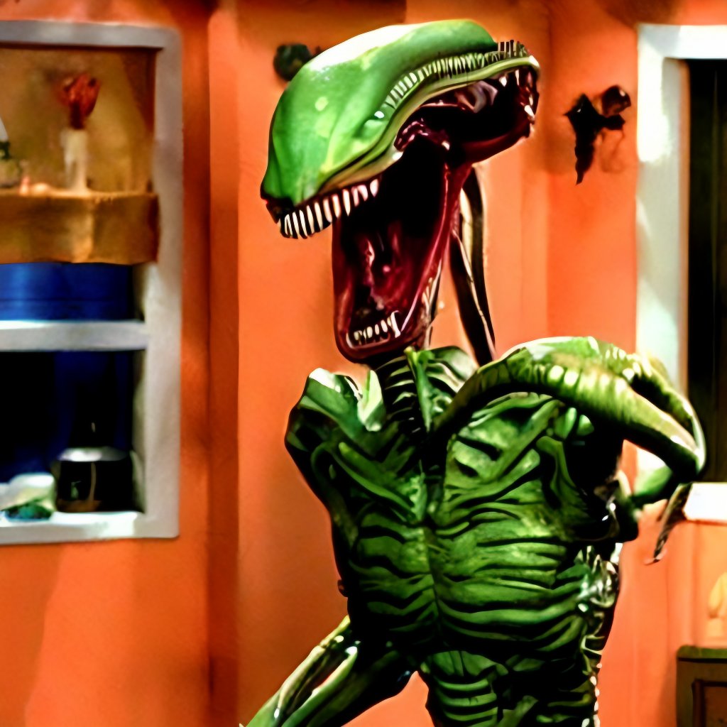 _RottingAway_'s tweet image. Alien Xenomorph as guest star in Friends
#Stablediffusion #stablediffusionart #stablediffusiongui #nmkd #ai #aigenerated