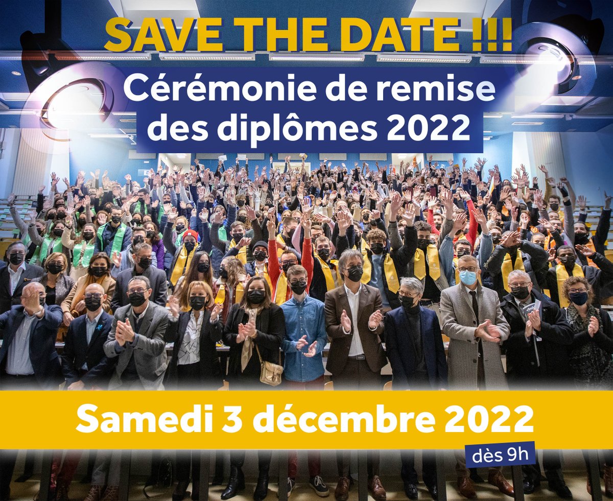 Vous êtes diplômé·e·s de la promo 2022 ?
A vos agendas !!!
La cérémonie de remise des diplômes se déroulera le samedi 3 décembre 2022 dès 9h.
Nous reviendrons vers vous très bientôt pour les détails pratiques 😉